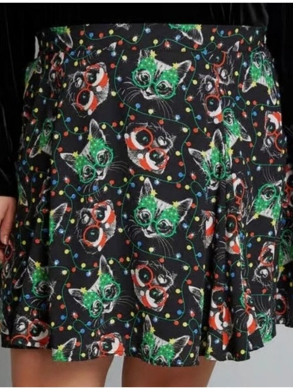 Modcloth Stay Sassy Holiday Kitties Skirt Large Women's New Festive Novelty